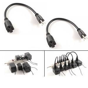 Set of (2) Power Strip Extension Cords /Cables Adapter 1ft 1foot long 
