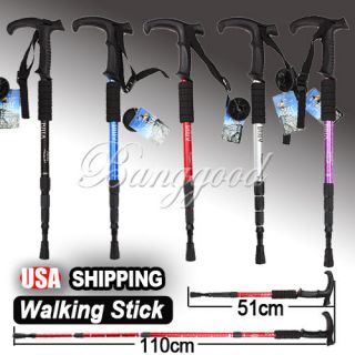 Durable Adjustable AntiShock Hiking Cane Walking Pole Trekking Stick 