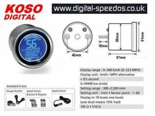   Speedometer Speedo Iridium KOSO DL01s Speed sensor & Magnets digi dark
