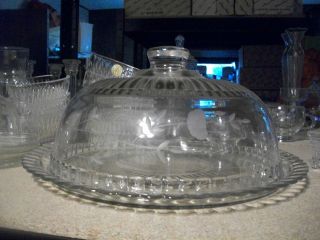  HOUSE CRYSTAL HERITAGE CAKE / PIE PLATE W/ DOME DONUT CUPCAKES