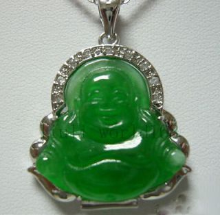 Emerald Jade Silver Crystal Buddha Pendant & Necklace