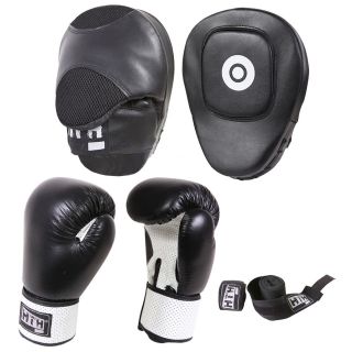 gel padded pro focus pads and boxing leather gloves set hook and jabs 