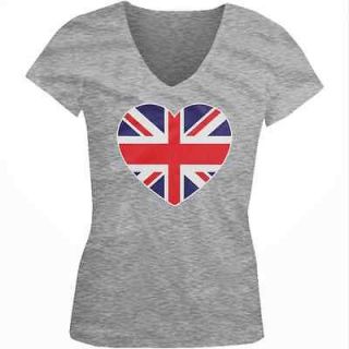 Great Britain Heart Flag Junior Girls V neck T shirt London Football 