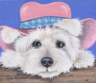 ACEO WESTIE PRINT West Highland Terrier Painting DOG TIRED Art 