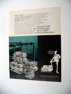 Kohler Marine Generator electric plant 1971 print Ad