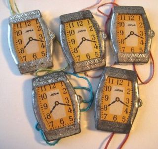 VINTAGE Childs Japan Tin TOY CLOCK WATCH Lot of 5