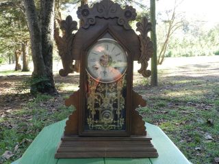 Antique Ansonia Clock Co. 8 day shelf, mantel, key wind, 1800s 
