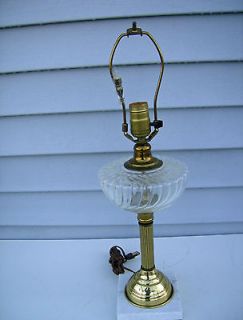 Vintage 21 Brass Table Lamp with Clear Swirled Design Glass Font 