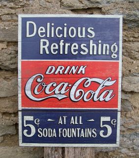 Vintage Antique Style Refreshing Coca Cola Sign Retro Ad Ice Cold Coke 
