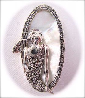    of Pear​l Vintage Lady CAMEO PIN/BROOCH Marcasite Sterling Silver