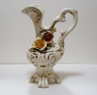 Vintage Large Capodimonte Hand Painted 3 D Porcelain Flowers Roses 