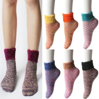   Colourful Eyelash Yarn Cuff Heather Knit Sweater Ankle High Socks