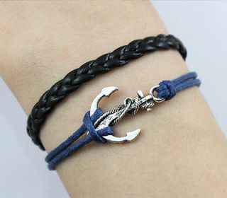 Anchor antique silver anchor bracelet,anchor wax cord,braid leather 