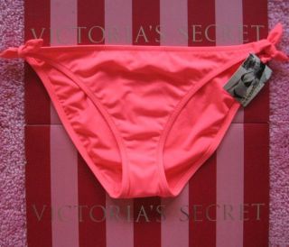 NWT 626 Neon Coral VICTORIAS SECRET Low Rise Bow Side Tie Bikini 