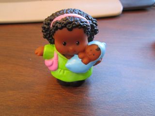 Fisher Price Little People AA mom with baby pink purse multicultural 