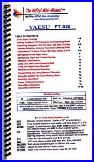 Yaesu FT 920 Nifty Quick Reference Guide, FT920