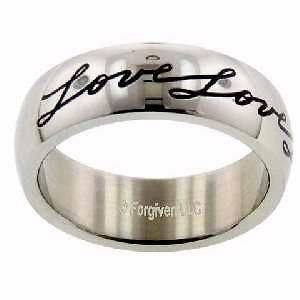 Purity Ring Cursive Love, Love, Love, Love Stainless Steel Sizes 6 