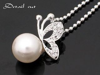Silver Chain Alloy Pearl Ivory Butterfly Necklace