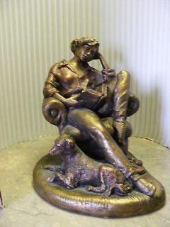 ALICE HEATH Austin SCULPTURE Girl Reading In Chair with Dog Vintage