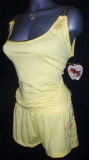 APPLE BOTTOMS~Women XLARGE Yellow Jumpsuit Romper Tank Top Logo Shorts 