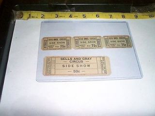 vintage lot king bros & Sells & Gray side show tickets 