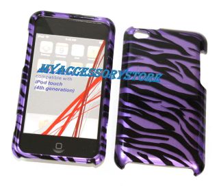 iPod Touch 4 4th GEN Purple Zebra Print Snap On Protector Hard Shield 