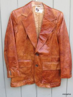70s Vintage Silton Marbled Brown Leather Fight Club Jacket Coat Sz 42