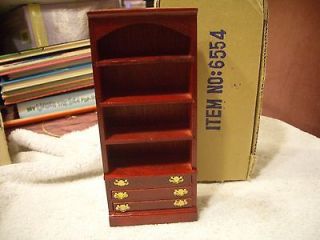 CONCORD DOLLHOUSE CHERRY STAINED WOOD BOOKCASE SHELVES/DRAWERS #6554 M 
