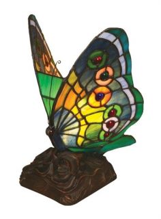 Handcrafted Tiffany Style Stained Glass Butterfly Night Lamp 9 1/2 