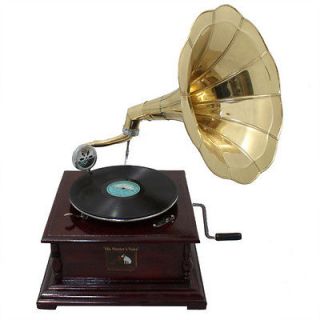 Antique Replica RCA Victor Phonograph Gramophone with Large Gold Brass 