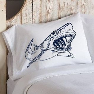 Navy Blue Shark attack bedding nautical pillowcase cover