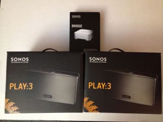 Sonos Package of 2 PLAY3 PLAY3US1BLK BLACK w/ BR100 BRIDGE NEW   SHIPS 