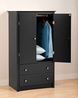 Bedroom Black Armoire Cabinet, Dresser w Shelf & Drawer