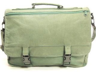 1990s Vintage GREEN LEATHER Expandable Flapover Soft Briefcase