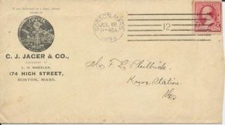  on left 2 C J Jager & Co Boston Massachusetts machine cancel 7/18/1893