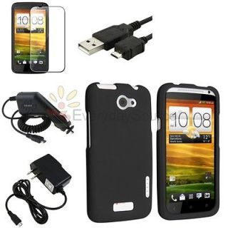 Black Rubberized Hard Case Cover+Clear SP+2 Charger+USB For AT&T HTC 