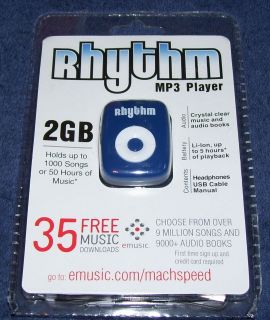 RHYTHM BLUE 2GB  PLAYER HOLDS UP TO 1000 SONGS OR 50 HOURS OF 