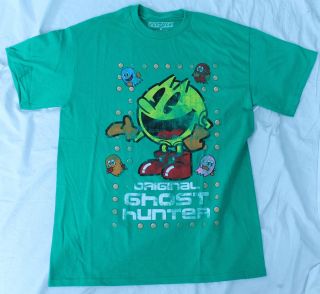 Pac Man Original Ghost Hunter Video Game Green Arcade Vintage T shirt 