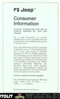 1974 Jeep Slide In Camper Consumer Information Brochure