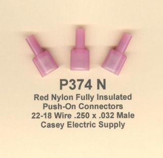 25 Red NYLON Insulated Quick Disconnect Push On Connectors 22 18 MALE 
