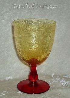 TS Antique Pukeberg Royal Fan Vaseline and Ruby Red Footed Juice Glass