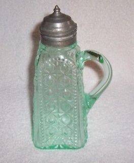 EAPG Apple Green Vaseline Glass Syrup Pitcher Valencia Waffle Adams 
