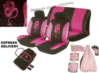 18pc Pink Dragon Car Seat Steer/Wheel Mats Pedal Covers