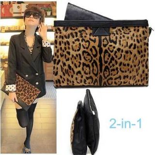 Leopard Printed/Horse Hair Women Envelope Purse Shoulder Handbag 