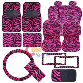 Zebra Hot Pink Black Car Seat Covers Animal Print Plush Auto 