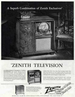1949 Zenith Television Console Round Picture Tube Ad
