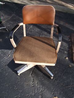 Solid Brown Mid century vintage Office Desk Chair retro antique metal