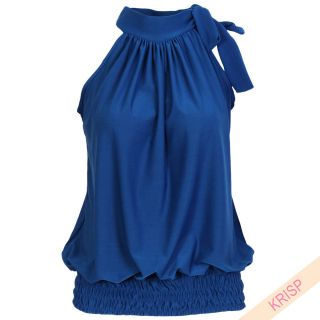 Halter Neck Draped Ruched Top Blouse Flattering Bow Tie Summer Party 