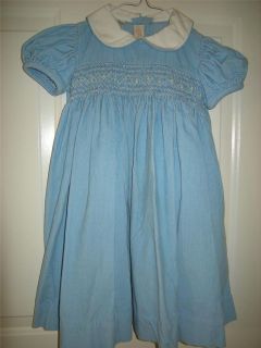 ANAVINI Boutique Blue Corduroy Smocked Dress Girl size 4 4T Beautiful
