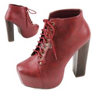 Sexy Super Star Lace Up Ankle Booties Thick Chunky Platform High Heel 
